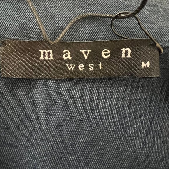 Maven West Womens Bell Sleeve Top Blue Split V Neck Relaxed Fit size Medium - Picture 8 of 12